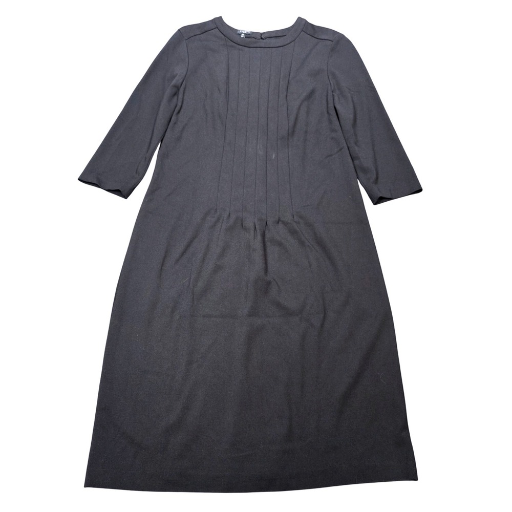 Talbots Pintuck Ponte Sheath Dress Women's Size 14P Black 3/4 Sleeve Formal
